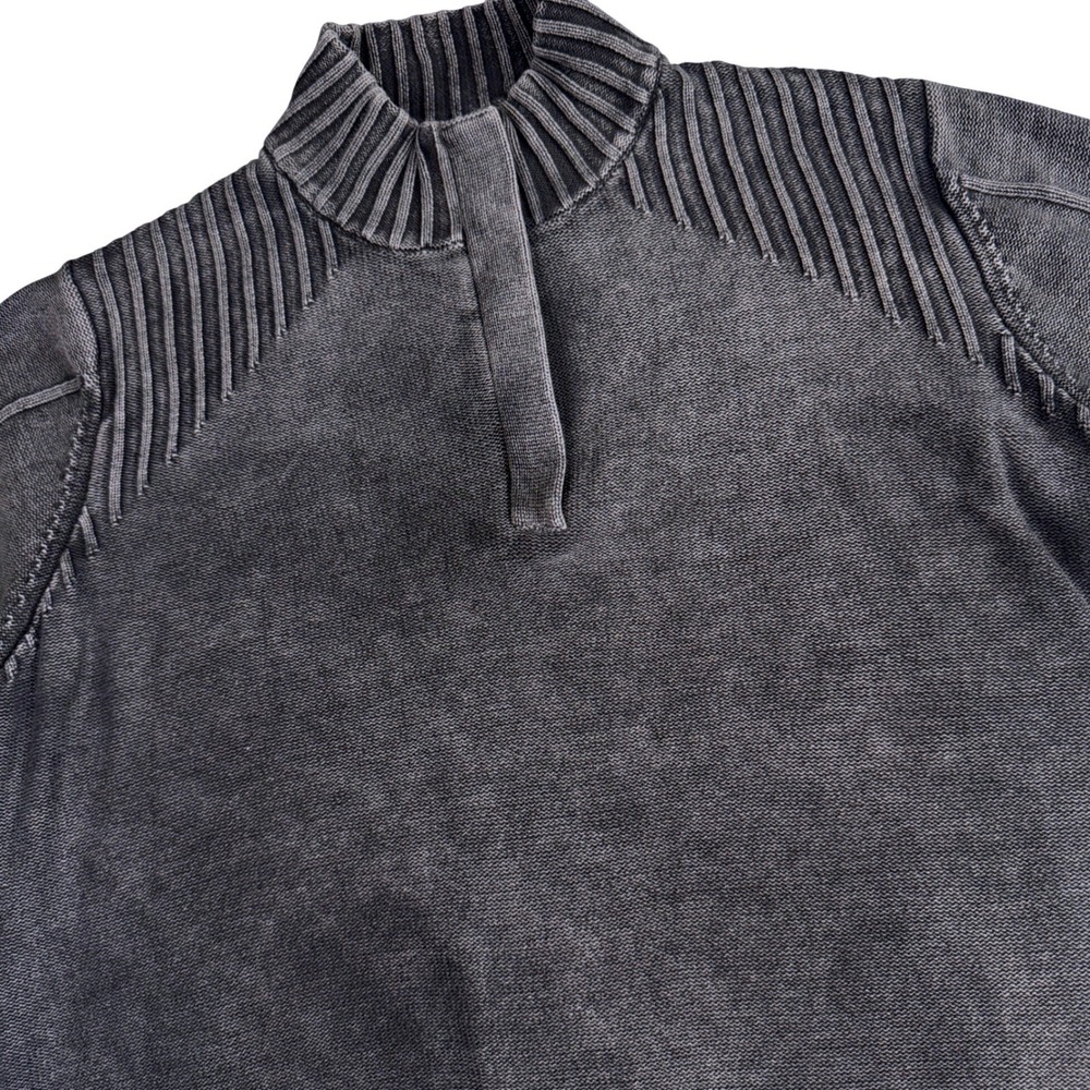 32 Bar Blues Quarter Zip Sweater Mens XL Grey Acid Wash Moto Ribbed Cotton